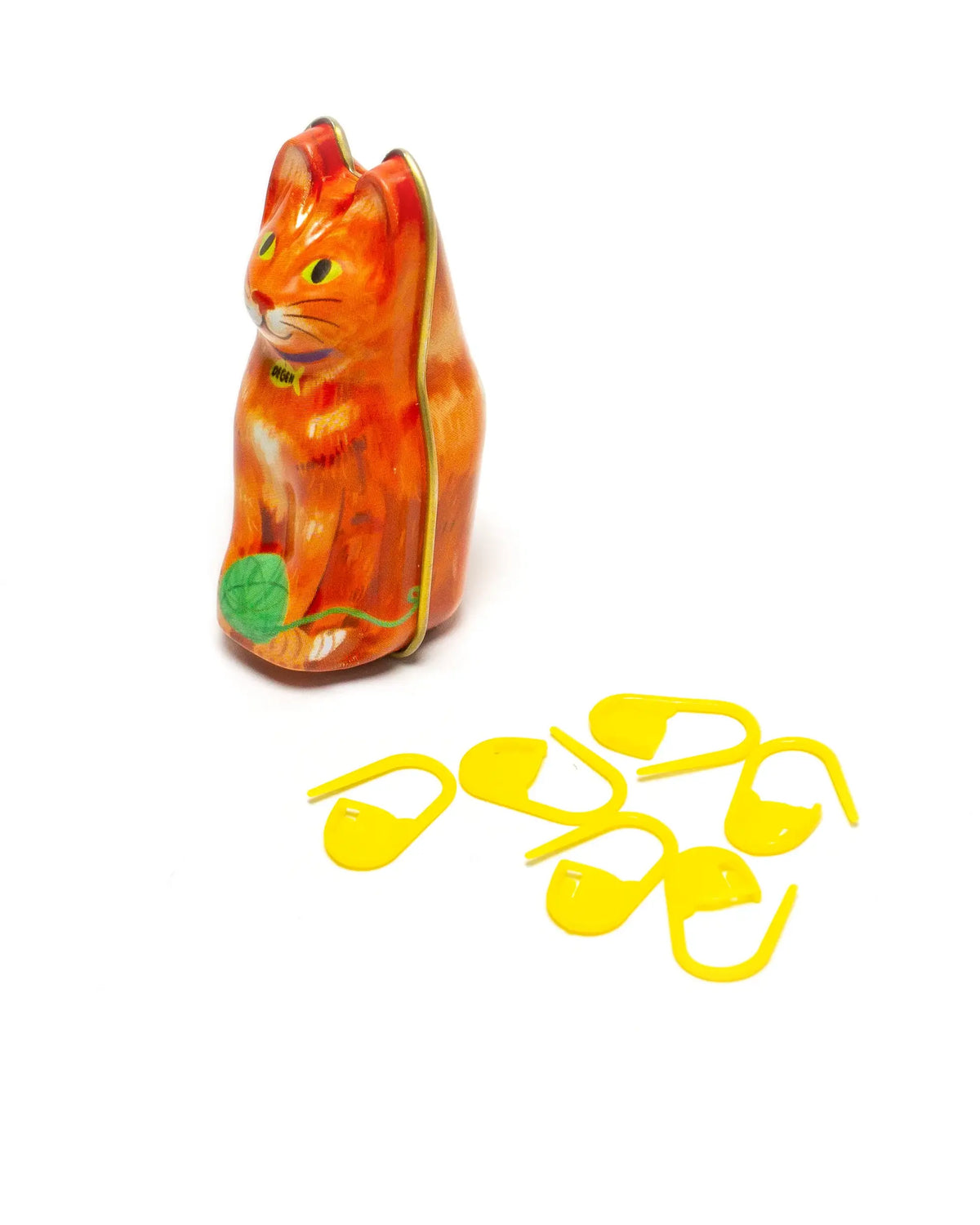 Orange Cat Tin with Stitch Markers