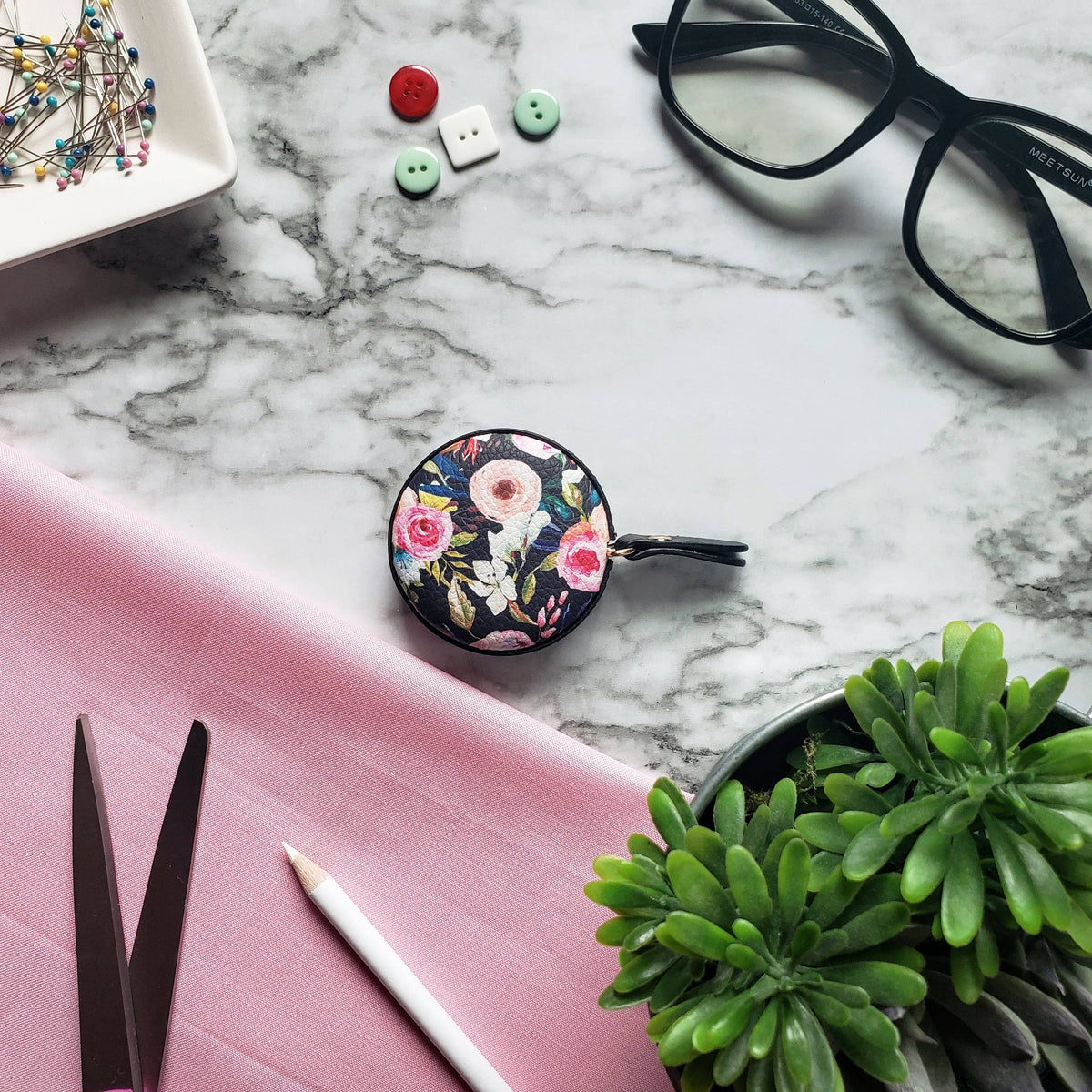 Floral on Black Measuring Tape