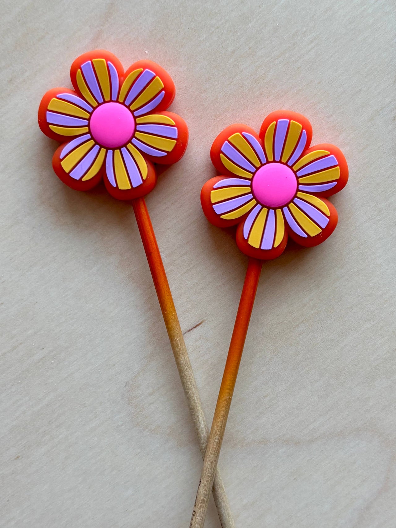Knitting Needle Point Protectors Retro Flower