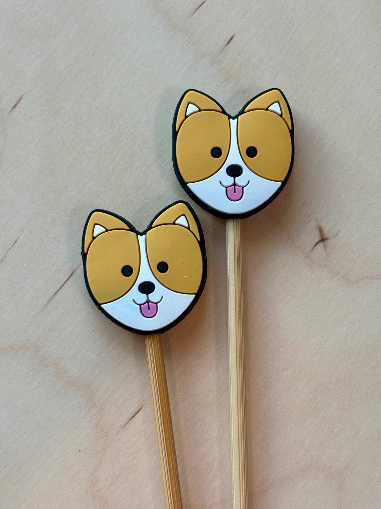 Knitting Needle Point Protectors - Tan Corgi Heart Face