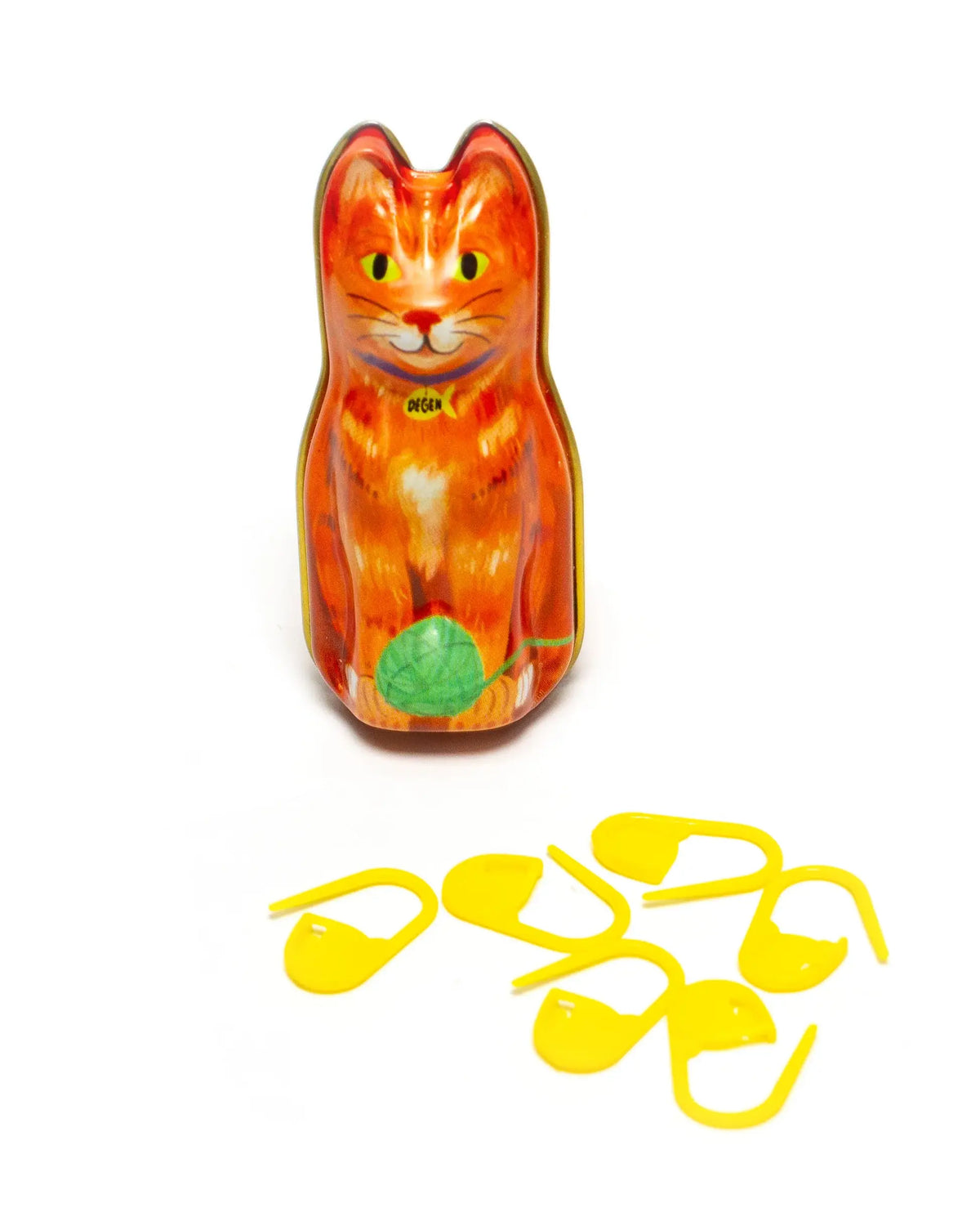 Orange Cat Tin with Stitch Markers