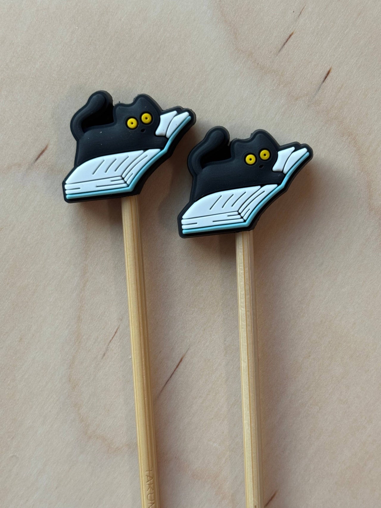 Knitting Needle Point Protectors - Black Cat Reading Book